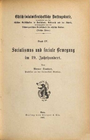 Socialismus und sociale Bewegung im 19. Jahrhundert