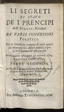 2: Li Segreti Di Stato De I Prencipi dell'Europa. 2