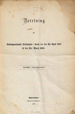 Beretning om det Danske Redningsvaesens virksomhed. 1887/88 (1888), Apr. - März