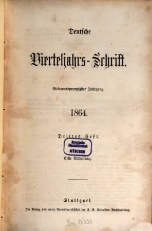 Deutsche Vierteljahrs-Schrift. 1864,3/4 = Jg. 27