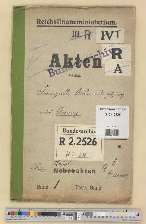 Finanzielle Auseinandersetzungen mit den abgetretenen Gebieten.- Auseinandersetzung mit einzelnen Ländern über Abrechnung von Reichs- und Landessteuern: Danzig