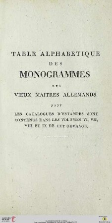 Table alphabetique des monogrammes des vieux maitres allemands