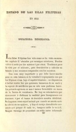 Estado de las islas Filipinas en 1842. Politica esterior