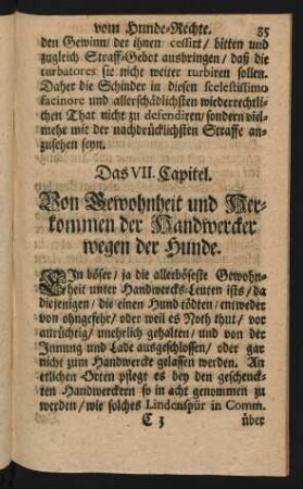 Das VII. Capitel. Von Gewohnheit und Herkommen der Handwercker wegen der Hunde