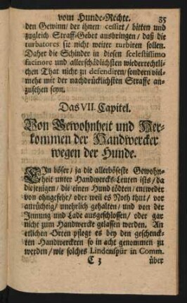 Das VII. Capitel. Von Gewohnheit und Herkommen der Handwercker wegen der Hunde