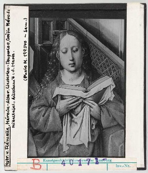 Meister von Flémalle: Mérode-Altar, Mitteltafel, Detail der Maria