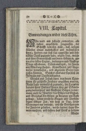 VIII. Capitul. Einwendungen wider diese Lehre.
