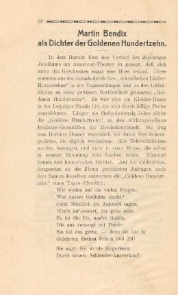 Martin Bendix als Dichter der Goldenen Hundertzehn