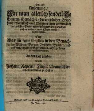 Eine gute Anleitung wie man ... Garten-Gewächse ... nützen solle