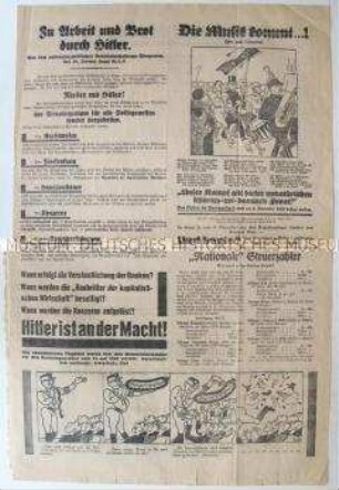 Sonderdruck der SPD zur Reichstagswahl 1933 mit einer Auflistung von Hitlers Versprechungen für den Fall der Regierungsübernahme