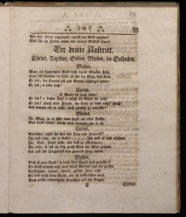 Der dritte Auftritt. Cyrus, Taxilus, Solon, Mysus, die Soldaten.