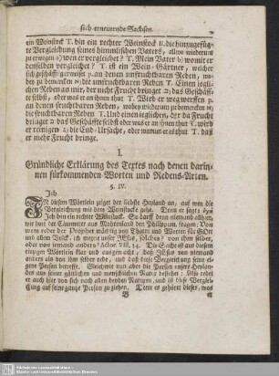 I. Gründliche Erklärung des Textes nach denen darinnen fürkommenden Worte und Redens-Arten