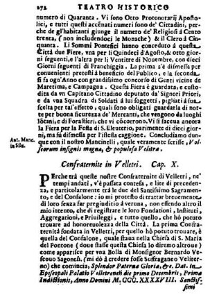 Confraternite in Velletri. Cap. X.
