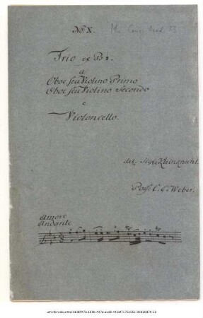 Trio ex B ♮. a Oboe seu Violino Primo Oboe seu Violino Secondo e Violoncello. del. Sigl. Kleinknecht.