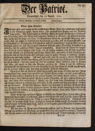 No. 87. Donnerstags, den 30. August, 1725