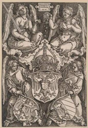 Allegorie mit dem Wappen des Reiches und der Stadt Nürnberg