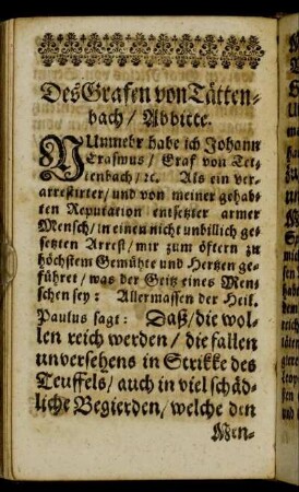 Des Grafen von Tättenbach/ Abbitte.