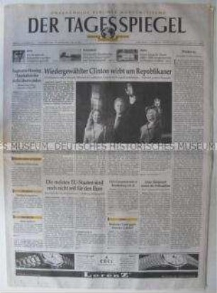 Berliner Tageszeitung "Der Tagesspiegel", Titelstory zur Wiederwahl von Bill Clinton