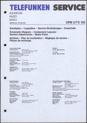Bedienungsanleitung: Telefunken Service Rundfunk CFM 3/TX 105