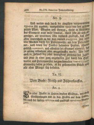Tit. VI. Vom Brodt-Fleisch- und Fischverkauffen
