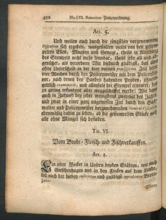Tit. VI. Vom Brodt-Fleisch- und Fischverkauffen