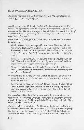 Kurzbericht über die Podiumsdiskussion "Sprachglossen in Zeitungen und Zeitschriften"