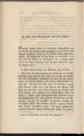 E. Von dem Mönchswesen und den Klöstern.