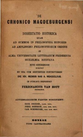 De crhonico [!] Magdeburgensi : dissertatio historica
