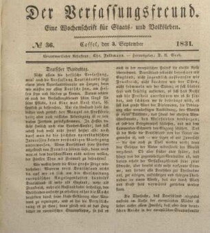 № 36. Cassel, den 3. September 1831.