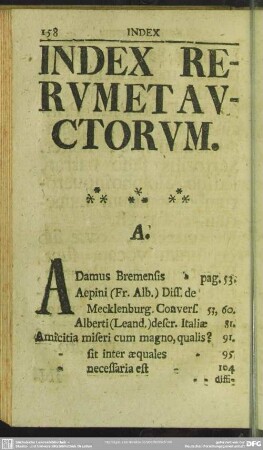 Index Rerum Et Auctorum