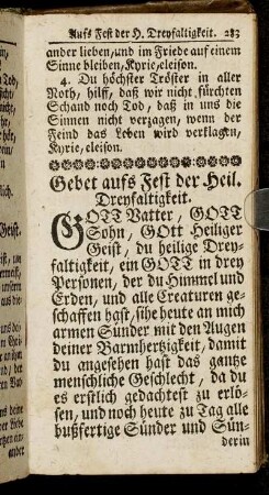Gebet aufs Fest der Heil. Dreyfaltigkeit.