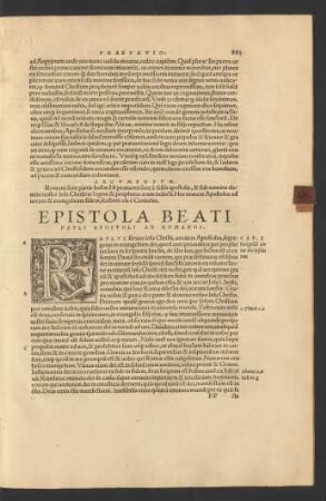 Epistola Beati Pauli Apostoli Ad Romanos.