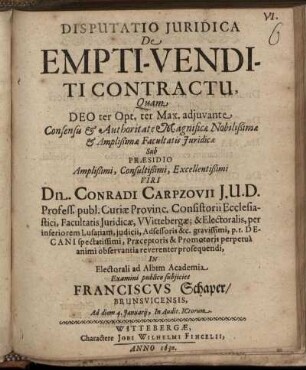 Disputatio Iuridica De Empti-Venditi Contractu