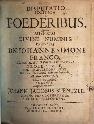 Disp. polit. de foederibus