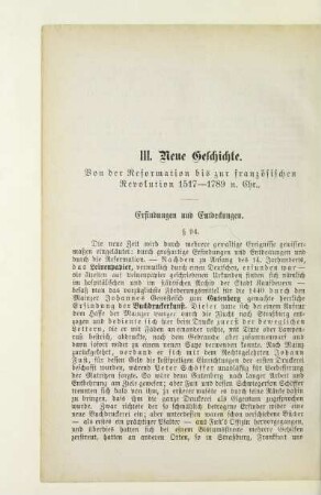 III. Neue Geschichte. Von der Reformation bis zur französischen Revolution 1517-1789 n. Chr.