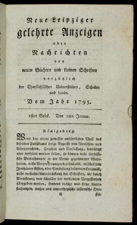 1stes Stück. Den 2ten Januar.
