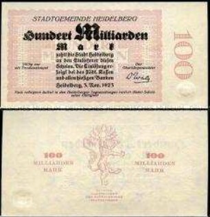 Heidelberg, Notgeld, Musterschein, 100 Milliarden Mark