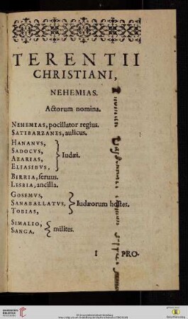 Terentii Christiani, Nehemias