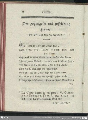 Der geprügelte und zufriedene Hanrei : Der Stof aus dem Französischen
