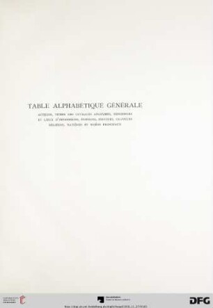 Table alphabétique générale