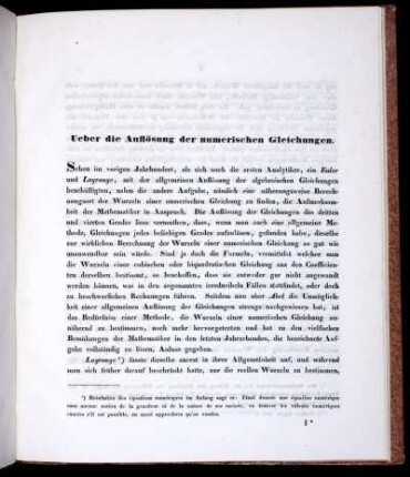 Über die Auflösung der numerischen Gleichungen.