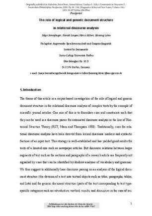 The role of generic and logical document structure in relational discourse analysis