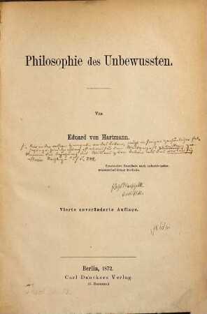 Philosophie des Unbewussten : Versuch e. Weltanschauung