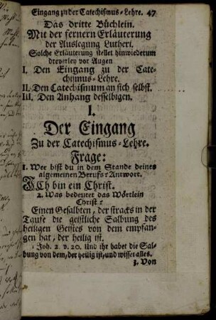 I. Der Eingang Zu der Catechismus-Lehre
