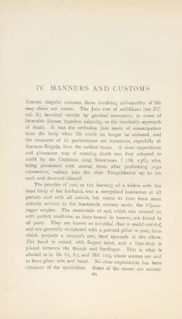 IV. Manners and customs