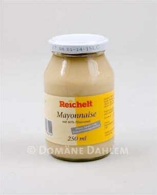 Glas "Mayonnaise mit 80% Pflanzenöl" der Firma "Reichelt"