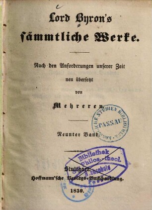 Lord Byron's sämmtliche Werke, 9
