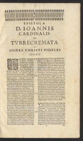 Epistola S. Ioannis Cardinalis De Turrecremata Ad Omnes Christi Fideles Incipit