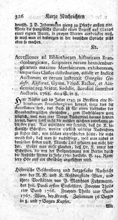 Accessiones ad Bibliothecam historicam Brandenburgicam.