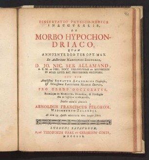 Dissertatio Physico-Medica Inauguralis, De Morbo Hypochondriaco